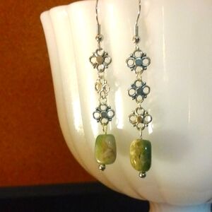 Elegant Silver and Green Dangle Earrings